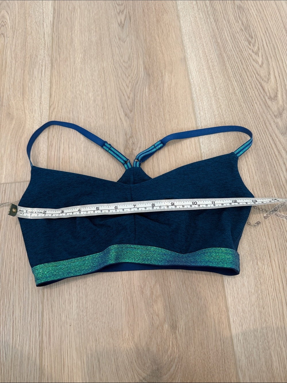 Beyond Yoga Navy Blue Sports Bralette with Green Metallic Band - Picture 4 of 6